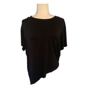 NTK Chloe Modal Spandex Solid Black Asymmetrical Short Sleeve T Shirt Top Small